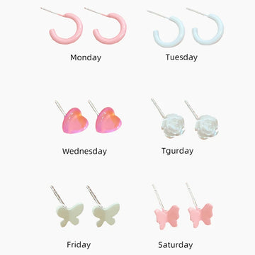 DAIIIBABYYY  -  Pink Glass Heart Butterfly Stud Earrings Set White Flower Korean Fashion Women Sweet Earring Jewelry Piercing brincos